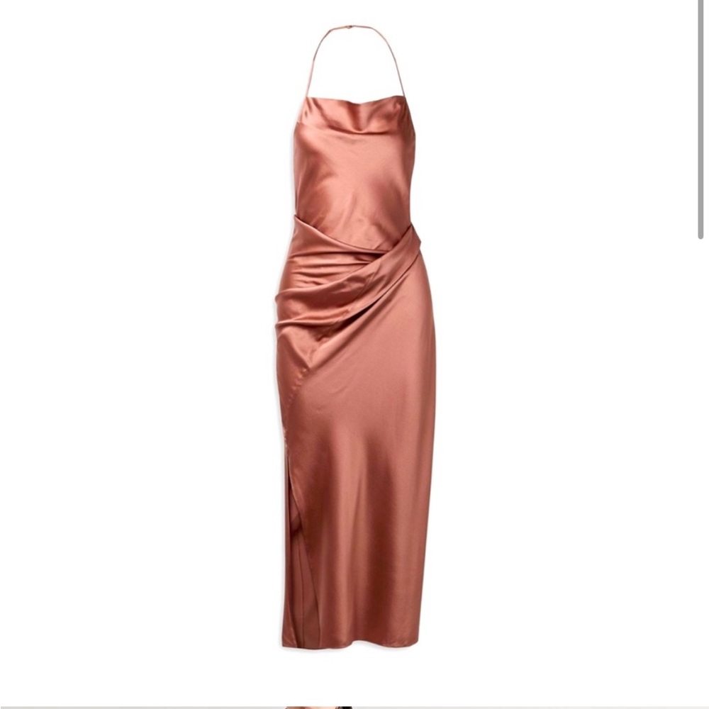 HELMUT LANG Draped Silk-blend Satin Halterneck Midi Dress In Blush
